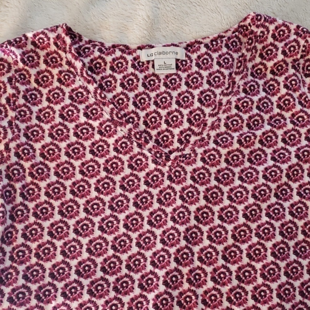 Liz Claiborne Purple & White Cotton Top - Picture 3 of 8